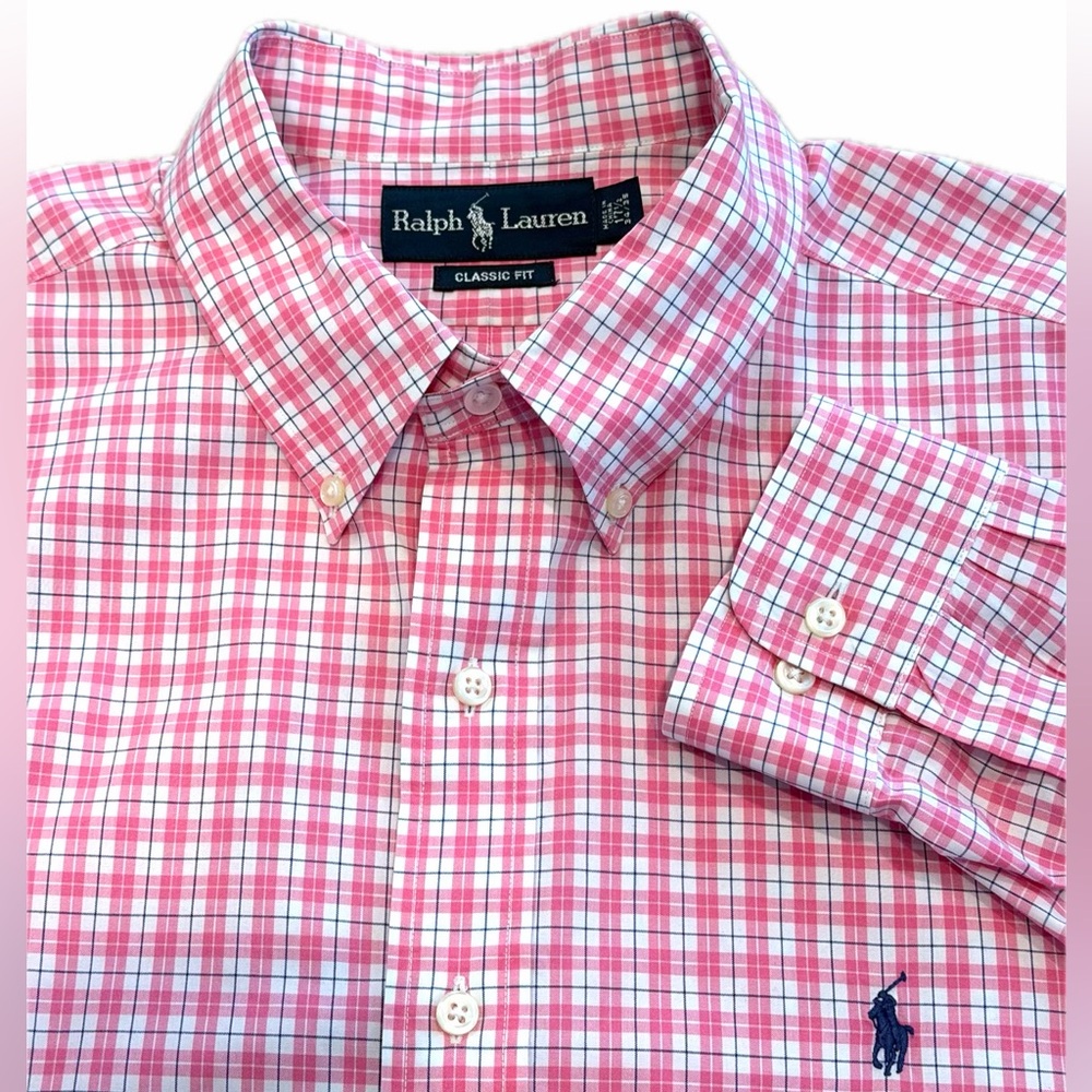 Polo Ralph Lauren Button Down Long Sleeve Logo 
Cotton Men’s Shirt 17 1/2 Pink